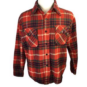 Vintage Campus C.P.O CPO Wool Blend Red Plaid Shirt Jacket Jac Large 16-16 1/2